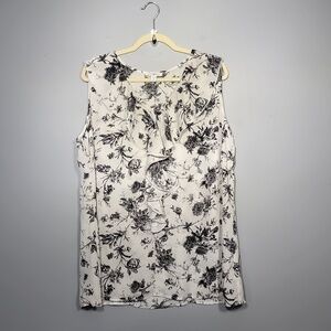 Roz & Ali Women's Floral Black & Ivory Cream Short Sleeve Ruffle Blouse